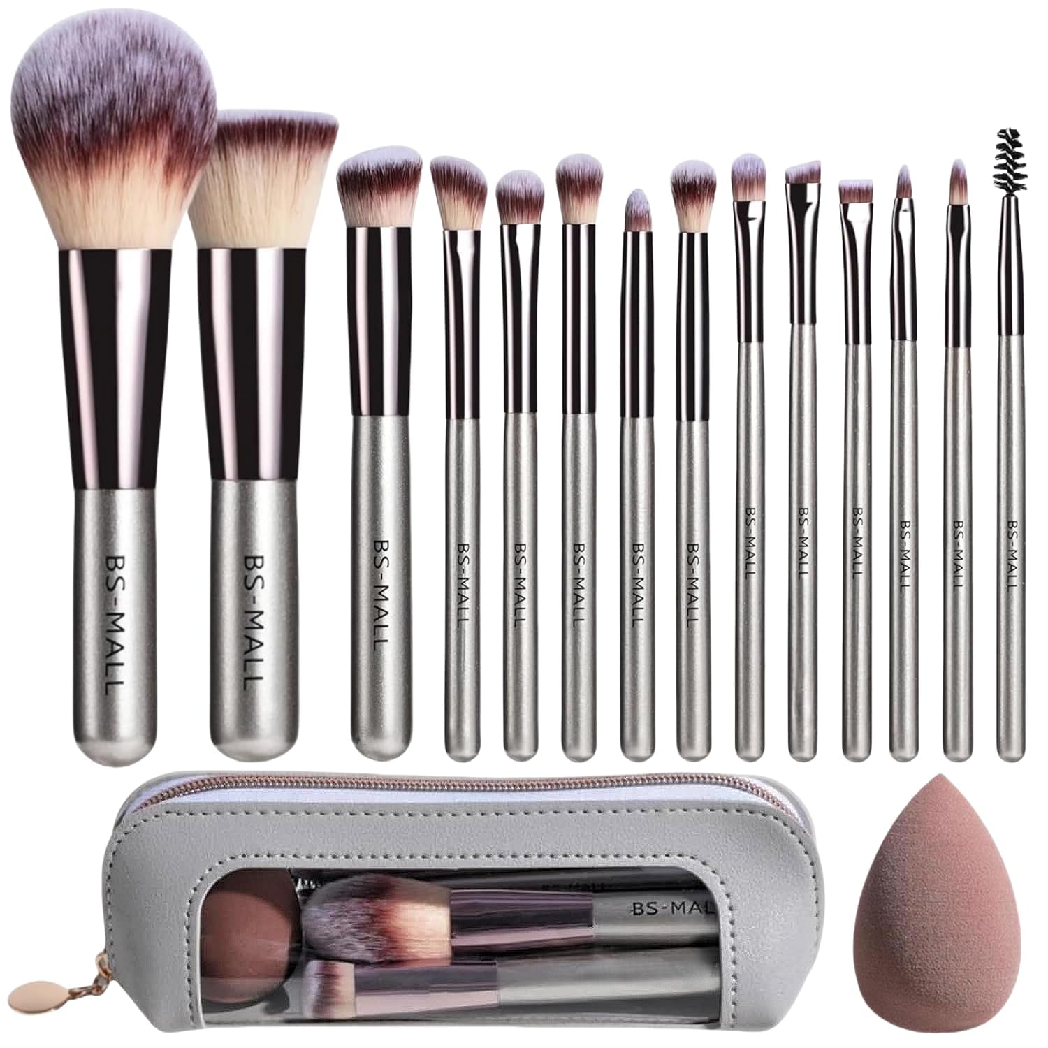 Travel Makeup Brush Set BS-MALL14 PCS Professional Makeup Brushes with Case & Sponge for Foundation, Concealer, Powder, Blush & Eyeshadow, Soft Synthetic Brush Kit for Women, Beginners & Travelers Quick Pick Grocers